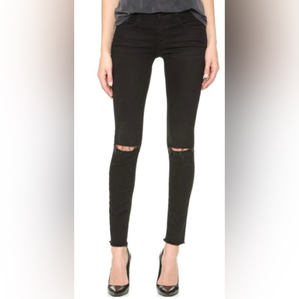 Frame Denim Black Skinny Jeans With Distressed Knees Size 26